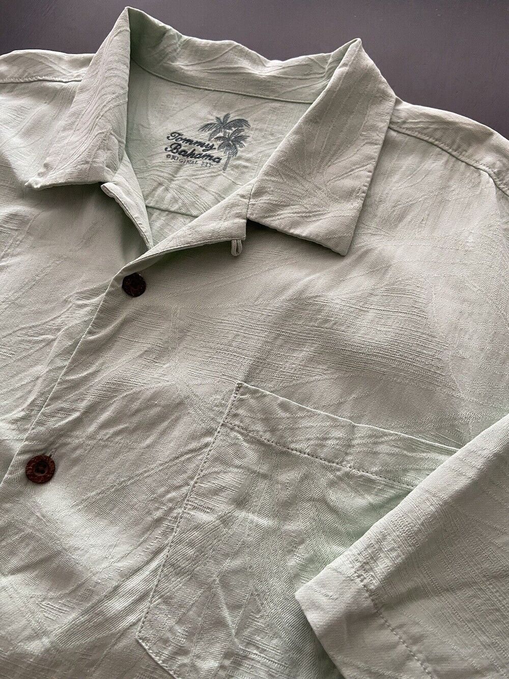 TOMMY BAHAMA Light Green Floral 100% Silk Camp Shirt sz XXL